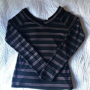 striped long sleeve off the shoulder shirt